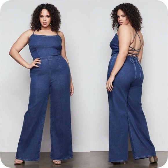 Good American Pants - Good American Vacay Palazzo Jumpsuit Lace Up Back